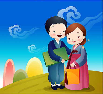 EPS 전통 부부 커플 여자 명절 남자 일러스트 선물 사람 두명 설날 추석 전통의상 한복 추석선물 설선물 국내일러스트 한국전통 기념일 관계 파일형식 벡터 명절선물