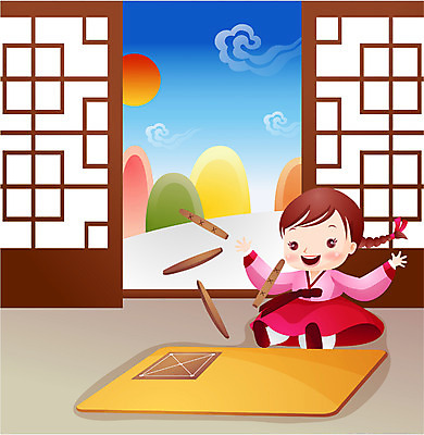 EPS 주간 전통 여자 명절 초등학생 어린이 일러스트 실내 한명 사람 소녀 추석 전통놀이 윷놀이 전통의상 한복 여자만 여자한명만 어린이만 소녀만 소녀한명만 국내일러스트 자연요소 1 학생 한국전통 기념일 놀이 내부 파일형식 벡터