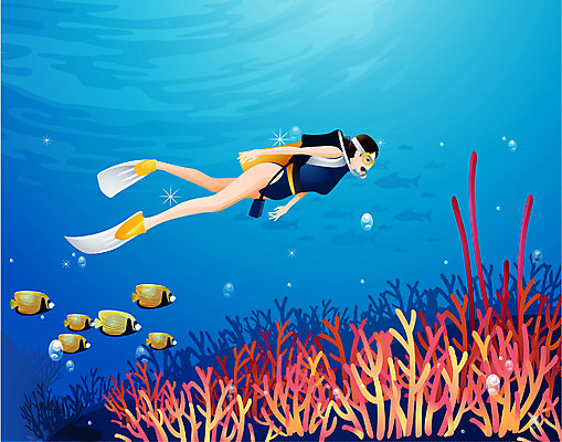 EPS 계절 여자 바다 일러스트 레저 어류 한명 사람 풍경 20대 성인 여름 레포츠 바닷속 해저 수중동물 스노클링 잠수 스쿠버다이빙 바다배경 여자만 여자한명만 성인여자만 청년만 청년여자만 성인한명만 청년여자한명만 성인여자한명만 성인만 국내일러스트 동물 1 백그라운드 청년 수중 수상스포츠 파일형식 벡터