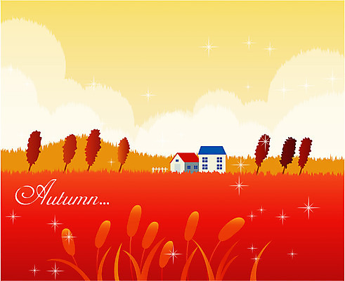 EPS 주간 나무 사계절 계절 컬러 백그라운드 일러스트 자연 주택 풍경 초원 사람없음 야외 빨간색 마을 가을 추분 가을배경 국내일러스트 자연요소 식물 건물 절기 생태계 파일형식 벡터 가을_계절