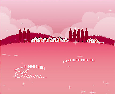 EPS 주간 나무 사계절 계절 컬러 백그라운드 일러스트 자연 산 주택 풍경 초원 사람없음 야외 빨간색 마을 가을 추분 가을배경 국내일러스트 자연요소 식물 건물 절기 생태계 파일형식 벡터 가을_계절