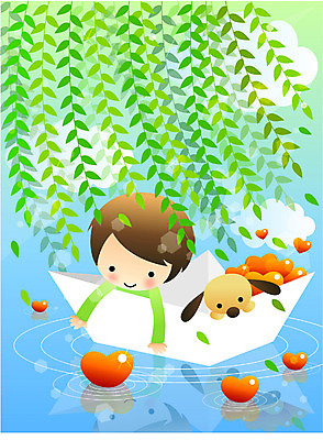 EPS 주간 남자 감정 어린이라이프 호수 초등학생 어린이 일러스트 한명 사람 소년 상반신 야외 강 하트 버드나무 순수 종이배 남자만 남자한명만 어린이만 소년만 소년한명만 국내일러스트 자연요소 모양 나무 1 학생 라이프스타일 컨셉 종이접기 파일형식 벡터