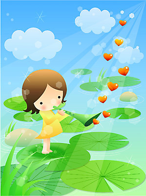 EPS 주간 전신 여자 감정 어린이라이프 초등학생 어린이 음악 연주 일러스트 한명 서기 사람 소녀 야외 하트 연못 나팔 순수 연잎 여자만 여자한명만 어린이만 소녀만 소녀한명만 국내일러스트 자연요소 모양 1 학생 라이프스타일 악기 컨셉 잎 모션 문화예술 파일형식 벡터