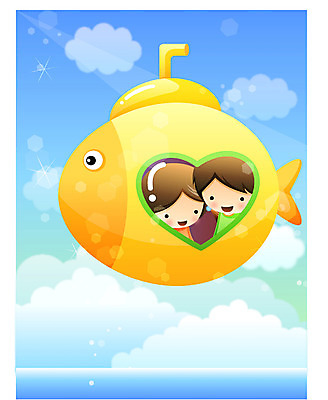 EPS 주간 여자 남자 감정 어린이라이프 어린이 바다 일러스트 상상 하늘 사람 소녀 소년 상반신 야외 두명 빛 비행 잠수함 순수 어린이만 국내일러스트 자연요소 라이프스타일 컨셉 파일형식 벡터