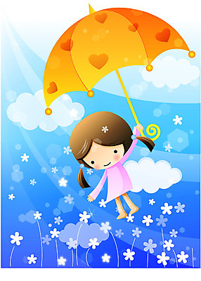 EPS 주간 전신 여자 감정 어린이라이프 초등학생 어린이 일러스트 우산 상상 한명 사람 소녀 야외 빛 비행 순수 여자만 여자한명만 어린이만 소녀만 소녀한명만 국내일러스트 자연요소 1 학생 라이프스타일 컨셉 파일형식 벡터