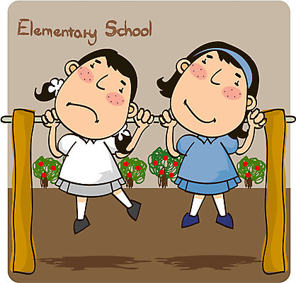 EPS 주간 전신 학생 여자 어린이교육 교육 초등학생 어린이 일러스트 학교 매달리기 사람 소녀 야외 두명 친구 체육시간 철봉 체육대회 턱걸이 여자만 어린이만 소녀만 국내일러스트 자연요소 관계 모션 수업 운동기구 체육 대회 파일형식 벡터