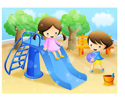 EPS 주간 전신 여자 남자 어린이라이프 어린이 일러스트 사람 소녀 소년 야외 두명 친구 미끄럼틀 놀이기구 놀이터 어린이만 국내일러스트 자연요소 라이프스타일 관계 놀이 파일형식 벡터