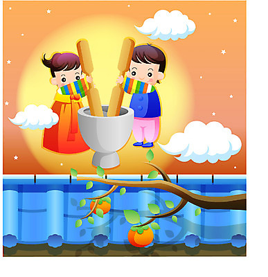 EPS 전신 커플 계절 여자 명절 남자 별 어린이 일러스트 상상 선물 서기 사람 야외 두명 담장 추석 달 가을 야간 한복 감나무 절구 절구방아 추석선물 어린이만 국내일러스트 자연요소 나무 한국전통 전통 기념일 관계 모션 감 도구 전통의상 파일형식 벡터 명절선물