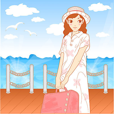 EPS 주간 웰빙 계절 여자 바다 여행 가방 일러스트 휴가 한명 서기 사람 상반신 20대 성인 야외 여름 여름휴가 바캉스 여자만 여자한명만 성인여자만 청년만 청년여자만 성인한명만 청년여자한명만 성인여자한명만 성인만 국내일러스트 자연요소 1 잡화 모션 청년 파일형식 벡터 여름_계절
