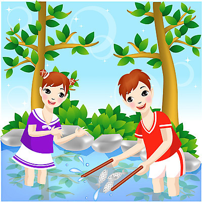 EPS 주간 학생 계절 여자 어린이교육 교육 남자 어린이 일러스트 방학 여름방학 서기 사람 소녀 소년 상반신 야외 두명 여름 친구 개울 강가 고기잡이 어린이만 국내일러스트 자연요소 관계 모션 휴가 어업 강 파일형식 벡터 여름_계절