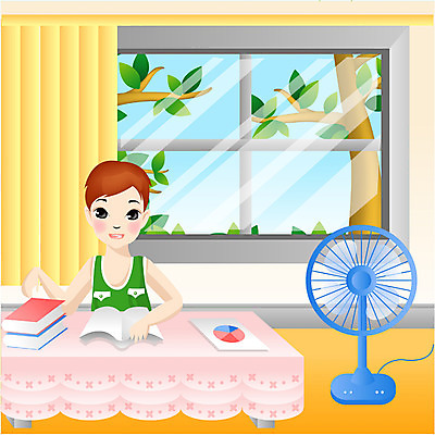 EPS 주간 학생 계절 어린이교육 교육 남자 초등학생 어린이 일러스트 방학 집안 실내 여름방학 한명 사람 앉기 소년 상반신 여름 선풍기 방학숙제 남자만 남자한명만 어린이만 소년만 소년한명만 국내일러스트 자연요소 1 모션 휴가 내부 가전제품 과제 파일형식 벡터 여름_계절