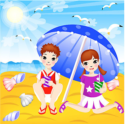 EPS 주간 전신 계절 여자 어린이교육 교육 남자 음료 어린이 바다 일러스트 갈매기 방학 조개 여름방학 사람 앉기 소녀 소년 해변 야외 두명 여름 친구 빛 모래사장 태양 광선 파라솔 해수욕장 어린이만 국내일러스트 자연요소 관계 모션 조류 휴가 어패류 파일형식 벡터 여름_계절