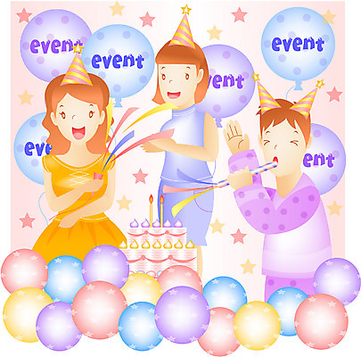 EPS 여자 남자 일러스트 서기 사람 이벤트 상반신 세명 파티 케이크 축하 생일 이벤트용품 풍선 국내일러스트 기념일 컨셉 모션 디저트 오브젝트 파일형식 벡터