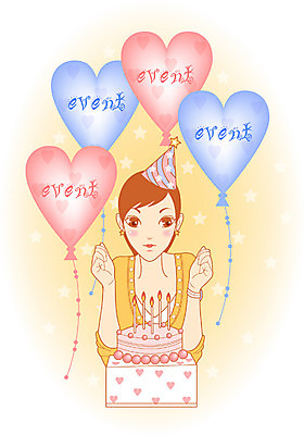 EPS 여자 일러스트 한명 사람 이벤트 상반신 20대 성인 파티 케이크 축하 생일 이벤트용품 풍선 여자만 여자한명만 성인여자만 청년만 청년여자만 성인한명만 청년여자한명만 성인여자한명만 성인만 국내일러스트 1 기념일 컨셉 디저트 청년 오브젝트 파일형식 벡터