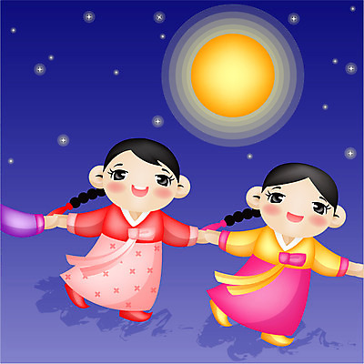 EPS 한국문화 한국전통 계절 여자 명절 어린이 일러스트 한국 사람 소녀 야외 두명 추석 전통놀이 보름달 가을 야간 강강술래 여자만 어린이만 소녀만 국내일러스트 자연요소 동양문화 전통 기념일 아시아 놀이 달 파일형식 벡터