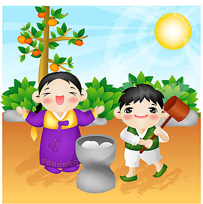EPS 주간 계절 여자 명절 남자 어린이 일러스트 사람 소녀 소년 야외 두명 태양 추석 가을 한복 절구 절구방아 어린이만 국내일러스트 자연요소 한국전통 전통 기념일 도구 전통의상 파일형식 벡터