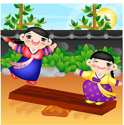 EPS 주간 전신 한국문화 한국전통 계절 여자 명절 어린이 일러스트 한국 서기 사람 소녀 야외 두명 추석 전통놀이 가을 널뛰기 여자만 어린이만 소녀만 국내일러스트 자연요소 동양문화 전통 기념일 아시아 모션 놀이 파일형식 벡터