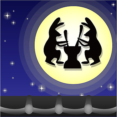 EPS 자연요소 계절 명절 일러스트 한국 풍경 사람없음 야외 추석 축제 보름달 달 가을 토끼 야간 절구 절구방아 국내일러스트 전통 기념일 아시아 포유류 반려동물 도구 파일형식 벡터