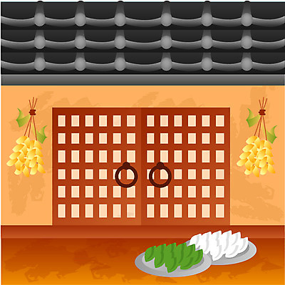 EPS 시설물 계절 명절 건축 백그라운드 일러스트 한옥 풍경 사람없음 추석 축제 가을 시골집 송편 가을배경 국내일러스트 한국전통 전통 건축물 기념일 고건축 주택 떡 파일형식 벡터 가을_계절