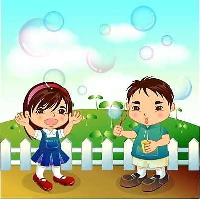 EPS 주간 캐릭터 여자 어린이교육 교육 남자 어린이 일러스트 학교 교육캐릭터 초등학교 사람 소녀 소년 야외 두명 새싹 비눗방울 화단 비누방울놀이 어린이만 일러캐릭터 자연요소 식물 놀이 파일형식 벡터