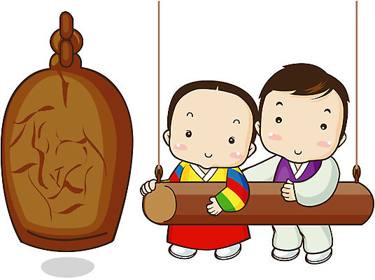 EPS 클립아트 전통 여자 명절 남자 어린이 일러스트 전통캐릭터 새해 사람 두명 설날 종 한복 보신각종 타종 어린이만 일러캐릭터 캐릭터 한국전통 기념일 전통의상 파일형식 벡터