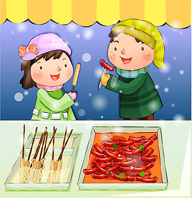 EPS 커플 계절 여자 남자 어린이 크리스마스 겨울 일러스트 사람 소녀 소년 야외 두명 로맨틱 눈 어묵 야간 떡볶이 분식 겨울음식 어린이만 국내일러스트 자연요소 기념일 음식 컨셉 관계 날씨 파일형식 벡터