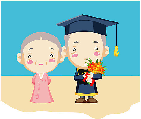 EPS 클립아트 여자 교육 할아버지 남자 할머니 일러스트 학사모 졸업 가족 사람 성인 두명 부모 노인만 성인만 국내일러스트 모자_잡화 노년 관계 파일형식 벡터