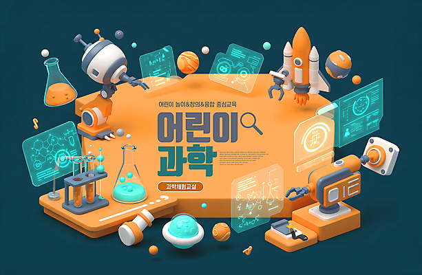 PSD 편집이미지 과학 놀이 실험 사람없음 3D 주황색 기계 행성 로켓 체험학습 체험 시험관 삼각플라스크 창의성 프로그램 홀로그램 이미지편집 편집3D 컬러 컨셉 실험기구 우주 플라스크 디지털합성 파일형식