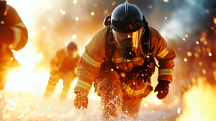 JPG 전신 편집이미지 불 여러명 성인 구출 연기 소방관 화재 튀는물 희생 소방관모자 의료성형뷰티 성인만 방호복 편집실사 AI인물포토 AI콘텐츠 자연요소 모자_잡화 옷 다수 사람 도움 구조원 소방 사건 CG 액체표현 스플래쉬 파일형식 AI포토