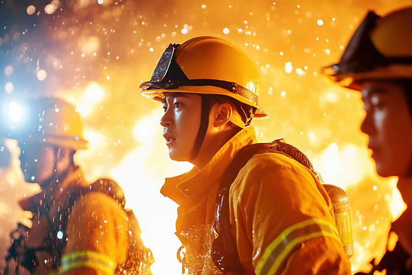 JPG 편집이미지 남자 불 상반신 성인 세명 구출 소방관 화재 희생 소방관모자 의료성형뷰티 성인남자만 방호복 편집실사 AI인물포토 AI콘텐츠 자연요소 모자_잡화 옷 사람 도움 구조원 소방 사건 CG 남자만 성인만 파일형식 AI포토