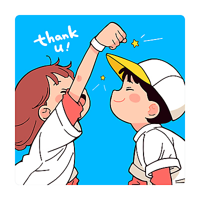 여자 남자 행복 어린이 일러스트 웃음 소녀 소년 두명 파란색 친구 손들기 눈감음 동료 즐거움 감사 야구모자 야구복 땡큐 어린이만 국내일러스트 일러캐릭터 AI파일 캐릭터 모자_잡화 감정 컬러 관계 모션 표정 사람 운동복 야구 야구용품 파일형식 벡터