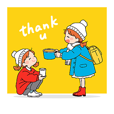 전신 여자 행복 어린이 가방 일러스트 털모자 미소 소녀 두명 노란색 봉사 자원봉사자 종이컵 주기 감사 웅크림 땡큐 소녀만 국내일러스트 일러캐릭터 AI파일 캐릭터 모자_잡화 잡화 감정 컬러 모션 표정 사람 컵 도움 일회용 여자만 어린이만 파일형식 벡터