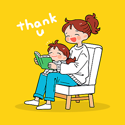 전신 여자 행복 어린이 의자 일러스트 미소 들기 앉기 소녀 성인 두명 책 독서 봉사 자원봉사자 감사 땡큐 여자만 국내일러스트 일러캐릭터 AI파일 캐릭터 감정 가구 모션 표정 사람 도움 파일형식 벡터