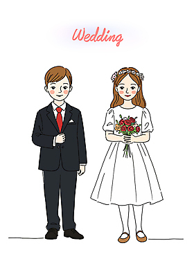 전신 여자 남자 신부 부케 웨딩드레스 신랑 일러스트 신혼부부 미소 들기 턱시도 성인 두명 손들기 화관 신혼 성인만 국내일러스트 AI파일 부부 드레스 꽃 꽃다발 결혼 모션 표정 사람 정장 파일형식 벡터