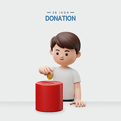 PSD 편집이미지 남자 한명 미소 상반신 성인 빨간색 3D 동전 나눔 기부함 손짚기 성인남자한명만 편집3D 1 컬러 돈 표정 사람 손짓 디지털합성 기부 남자한명만 성인남자만 파일형식