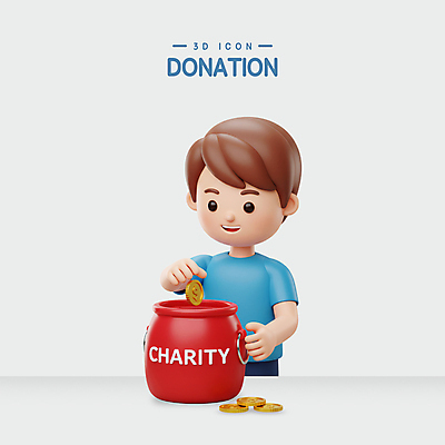 PSD 편집이미지 남자 어린이 한명 미소 소년 상반신 빨간색 3D 동전 나눔 기부함 소년한명만 편집3D 1 컬러 돈 표정 사람 디지털합성 기부 남자한명만 소년만 파일형식