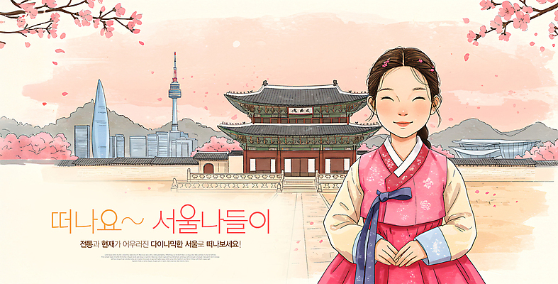 PSD 편집이미지 여자 길 어린이 여행 산 서울 한명 미소 소녀 상반신 소풍 벚꽃 도시 한복 경복궁 손모으기 남산타워 소녀한명만 이미지편집 1 한국전통 꽃 한국 표정 사람 손짓 야외활동 궁전 전통의상 남산 여자한명만 소녀만 파일형식