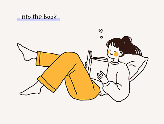 전신 여자 일러스트 베개 휴식 한명 미소 들기 성인 책 눕기 독서 평화 눈감음 성인여자한명만 국내일러스트 AI파일 1 컨셉 침구 모션 표정 사람 여자한명만 성인여자만 파일형식 벡터