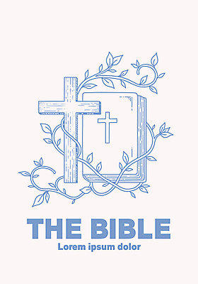 기독교 줄기 하늘색 십자가 잎 라인일러스트 일러스트 사람없음 성경 천주교 덩굴 라인아트 국내일러스트 AI파일 식물 종교 선 종교용품 파란색 파일형식 벡터