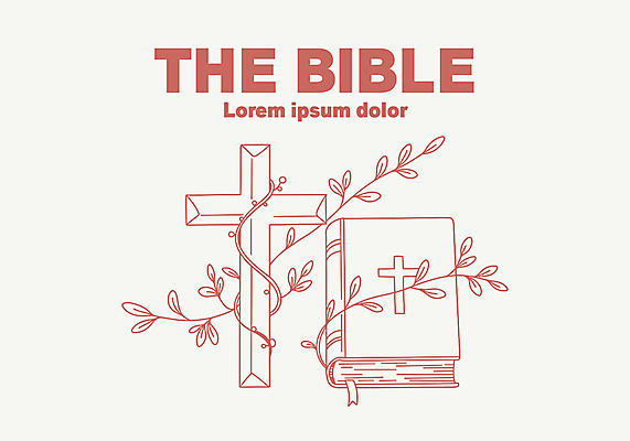 기독교 줄기 십자가 잎 라인일러스트 일러스트 사람없음 빨간색 성경 천주교 덩굴 라인아트 국내일러스트 AI파일 식물 종교 선 컬러 종교용품 파일형식 벡터