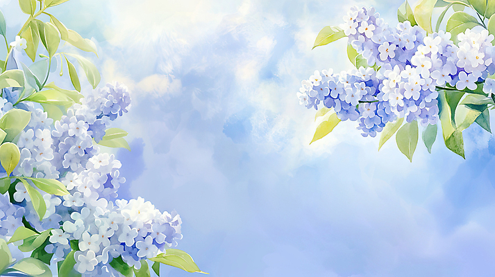 JPG 구름 잎 일러스트 봄꽃 하늘 사람없음 봄풍경 개화 라일락 국내일러스트 AI일러스트 AI콘텐츠 자연요소 식물 꽃 풍경 봄 파일형식