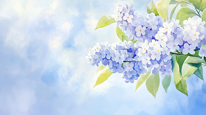 JPG 구름 잎 일러스트 봄꽃 하늘 사람없음 봄풍경 개화 라일락 국내일러스트 AI일러스트 AI콘텐츠 자연요소 식물 꽃 풍경 봄 파일형식