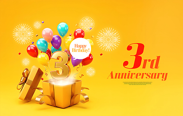 PSD 템플릿 기념일 말풍선 불꽃놀이 3 사람없음 선물상자 빛 노란색 3D 축하 오픈 꽃가루 풍선 해피버스데이 이미지템플릿 컬러 컨셉 놀이 선물 이벤트 상자 생일 가루 디지털합성 파일형식