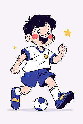 전신 남자 어린이 일러스트 축구공 한명 웃음 소년 파란색 운동복 달리기 운동 축구 활발 축구화 소년한명만 국내일러스트 일러캐릭터 AI파일 캐릭터 1 옷 컬러 운동화 컨셉 공 축구용품 모션 표정 건강 사람 구기 남자한명만 소년만 파일형식 벡터