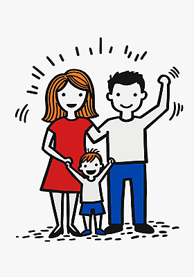 전신 여자 남자 행복 어린이 일러스트 가족 미소 소년 성인 세명 손들기 손잡기 국내일러스트 일러캐릭터 AI파일 캐릭터 감정 관계 모션 표정 사람 파일형식 벡터