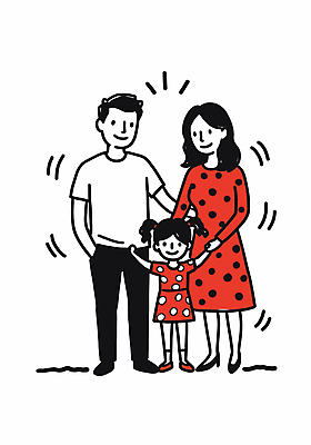 전신 여자 남자 행복 어린이 일러스트 가족 미소 소녀 성인 세명 손들기 손잡기 주머니손 국내일러스트 일러캐릭터 AI파일 캐릭터 감정 관계 모션 표정 사람 파일형식 벡터