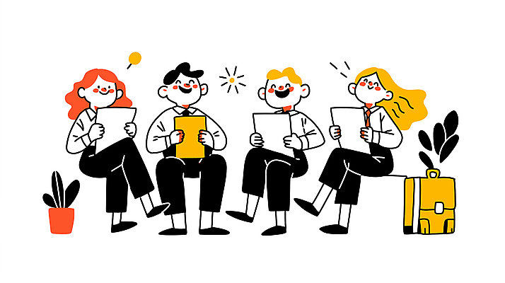 전신 여자 남자 화분 가방 일러스트 미소 들기 앉기 정장 여러명 성인 업무 비즈니스맨 비즈니스우먼 풀 즐거움 성인만 국내일러스트 AI파일 식물 잡화 옷 감정 다수 비즈니스 모션 표정 사람 작업 직장인 파일형식 벡터