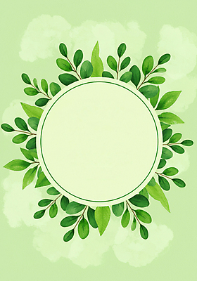 JPG 일러스트 나뭇잎 사람없음 초록색 원형프레임 카피스페이스 국내일러스트 AI일러스트 AI콘텐츠 컬러 잎 프레임 공백 원형 파일형식