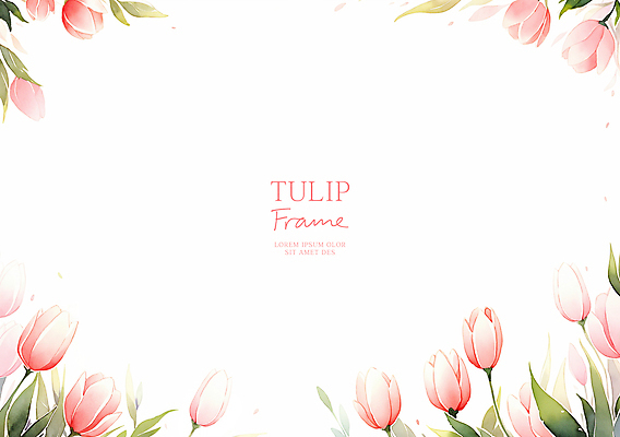 PSD 분홍색 잎 일러스트 사람없음 튤립 꽃프레임 카피스페이스 국내일러스트 식물 꽃 컬러 프레임 공백 파일형식