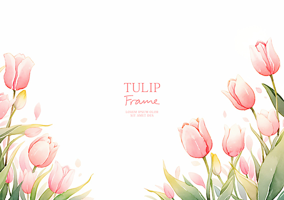 PSD 분홍색 잎 일러스트 사람없음 튤립 꽃프레임 카피스페이스 국내일러스트 식물 꽃 컬러 프레임 공백 파일형식